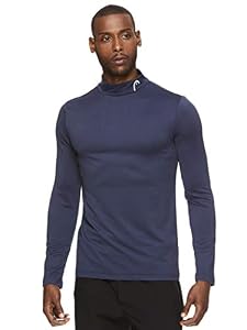 Image of HEAD Men's Compression Workout Shirt - Long Sleeve Mock Neck Base Layer Activewear Top - Train Navy Heather, X-Large