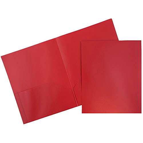 JAM PAPER Plastic 2 Pocket School POP Folders - Red - 6/Pack