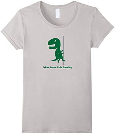 Women's T-Rex Loves Pole Dancing Funny Hilarious T-shirt Large Silver