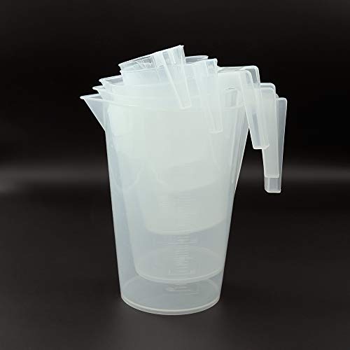 ULAB Scientific Half Handle Plastic Measuring Beaker Set, Stackable 5 Sizes 250ml 500ml 1000ml 2000ml 3000ml, with Spout and Molded Graduation, UBP1004