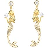 Mermaid Earrings For Women Gold Plated Jewelry Dangle Stud Earrings