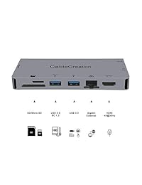 Adaptador multipuerto USB C CableCreación USB Tipo C a HDMI 4K + VGA + USB 3.0 + Gigabit Ethernet + SD   Micro SD + USB C PD de datos Base de carga, compatible Thunderbolt 3, gris espacial