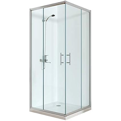 Rapid Teck® Eckeinstieg Duschkabine Schiebetür Glas 80x80cm x 185cm Duschabtrennung Eckdusche ohne Duschtasse