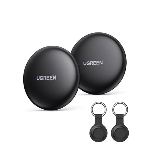 UGREEN 2PCS FineTrack Smart Finder, Apple Find My (iOS only) Smart Tag Replaceable Battery Tracker Locator Luggage Tag Bluetooth Item Finder for Wallet, Suitcase, Car, Keys, Passports