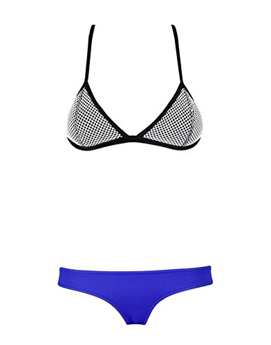 SOTW Color Block Bright Diving Suit Mesh Neoprene Bikini Set Swimsuit Swimwear, Penny Wanderlust, XS