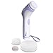 Skin Cleansing System Facial Brush & Body Care Kit for Women & Men. Includes 4 different heads - Large Body Brush, Soft Face Brush, Regular Face Brush and Pumice Stone. Water-Resistant. Purple