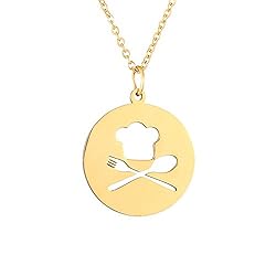 AOCHEE Chef Hat Spoon Fork Round Pendant Necklace