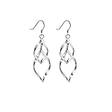 Dazzle Flash Platinum Plated Linear Swirl French Wire Dangle Drop Earrings-ESS002