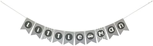 Little Man Banner Bunting Laser Cut Felt 50 inches wide - Baby Shower - Grays