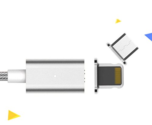 Magnetic Charging Cable, SUKAR 2 in 1 Magnetic Charger Cable Adapter for Android Micro USB and Lightning Apple iPhone 5 6 6s Plus iPad Mini Pro Galaxy S7 Edge S6 Note 5 HTC MOTO Nexus Huawei (Silver)