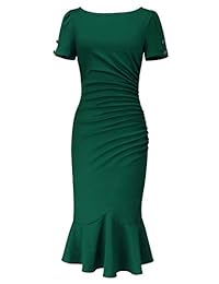 VFSHOW - Vestido de media pantorrilla para mujer, elegante, vintage, cóctel, fiesta