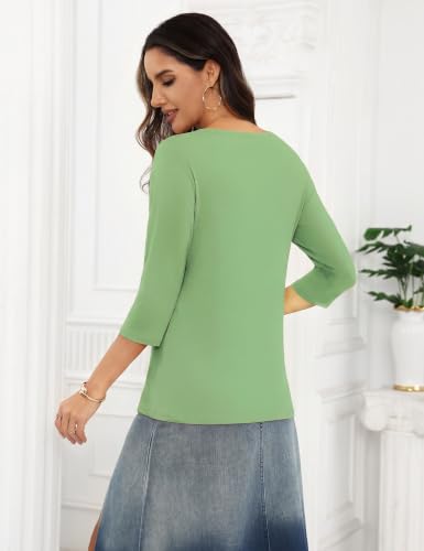 Totatuit Women's Basic Stretch Boat Neck 3/4 Sleeve T-Shirt | Daily Style, Casual Wear, Versatile Match