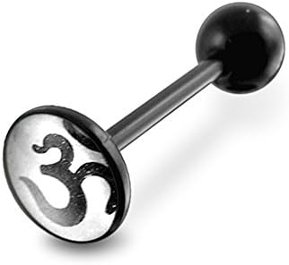 Flat Top" OHM" Logo with 14Gx5/8(1.6x16mm) Flexible Barbell with 6mm Ball Tongue Piericng jewelry.