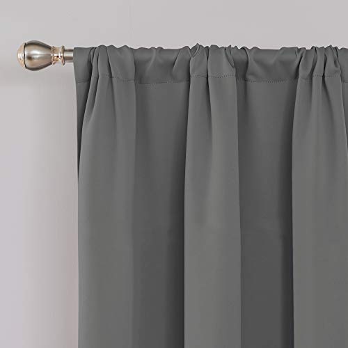 Deconovo Grey Blackout Curtains Rod Pocket Room Darkening Tie Up Valance for Living Room Grey 42W x 45L 2 Panels