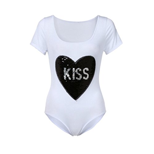 Women Jumpsuit , KESEE Letter Lips Sequins Double Pattern Rompers Jumpsuit Playsuit One Piece Swimsuit For Women (S, White)