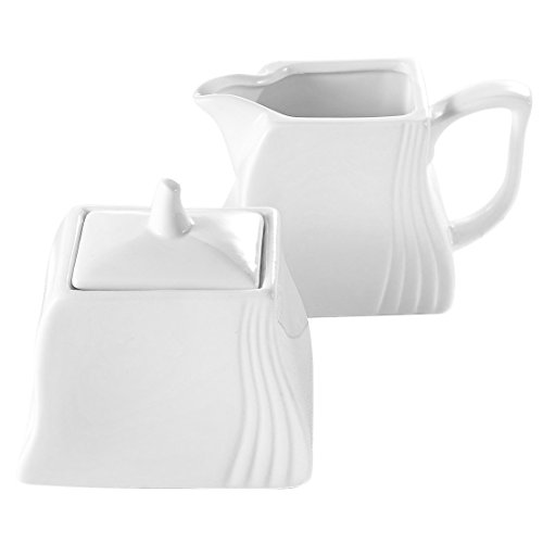 Malacasa, Series Amparo, 3-Piece Ivory White Porcelain Ceramic Sugar and Creamer Set Serving for Coffee and Tea of Milk Jug and Sugar Pot (with Lid) - Thumbnail 7