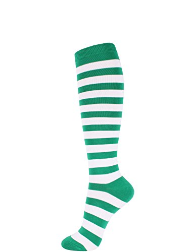 10STAR11 Women's Soft Striped Sporty Knee High Socks GREENSTRIPE,ONESIZE 