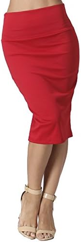 Women’s Knee Length Pencil Skirt – High Waisted Midi – Office Wear – Stretchy – Plus and Regular Size – Made in USA (Large, Red)