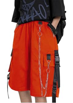 DINGJIUYAN Loose Cargo Shorts with Chain Women Large Pocket Harajuku Short Pants Couple Trendy Summer Hip Hop Goth Shorts