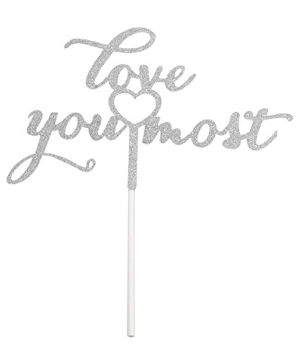 PuTwo Handmade 1 Count Love You Most Cake Decorating Birthday Wedding Cake toppers - Silver