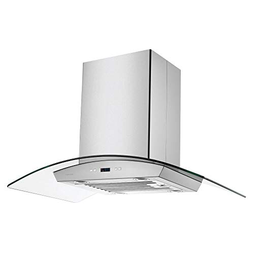 CAVALIERE 36" Inch Glass Canopy Island Mounted Stainless Steel Kitchen