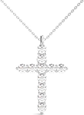 Certified Natural Diamond Cross Pendant Necklace 14K Gold 1.00 Ctw