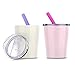 8.5oz Kids Tumbler Insulated Double Wall with Colorful Silicone Straws | Stainless Steel Sippy Cup with Lids and Straws | Unbreakable & BPA Free | Set of 2 (White/Pink 2 Pack)