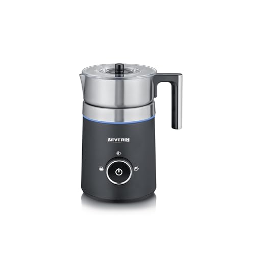 SEVERIN SPUMA 500 Induktions-Milchaufschäumer, Easy-Select-Drehregler, LED-Lichtring mit Statusanzeige, einfache Reinigung, Barista-Ausgusszotte, Edelstahl-gebürstet, schwarz, SM 3585