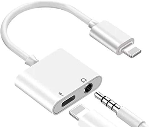 Hebrik Latest Mini Size 2 in 1 Charging and 3.5mm Audio Headphone Earphone Converter Jack Connector Cable Compatible with iPhone 7 7p 8 8p X XS XR - Black