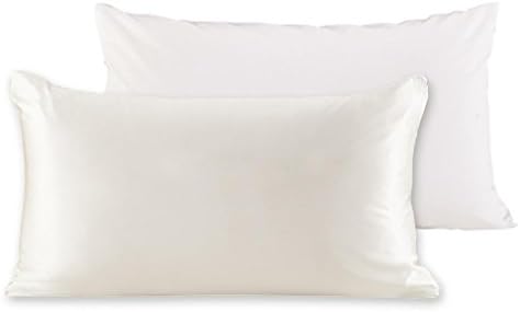 Lilysilk 100 Silk Cotton Pillowcase Hair Zipper Natural Mulberry Silk Pillow Cover 22 Momme Cotton Underside King Queen White 70x90cm