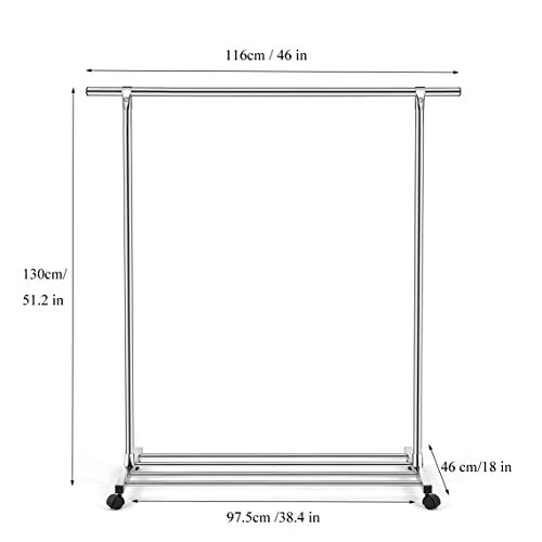 HYNAWIN Heavy Duty Clothing Garment Rack with Shelf Stainless Steel Rolling Clothes Organizer Rack on Wheels