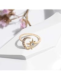 Artilady Cz Moon Star Anillos para mujer   Anillo abierto AAAA circonita cúbica Luna y estrella anillo de banda abierta, ajustable para US 5   9