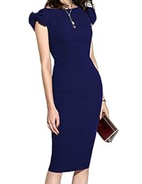 WOOSUNZE Vestido de dama con manga de gorra, ajustado, para negocios