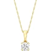 GILDED Itsy Bitsy Sterling Silver & 14KT Gold Plated Silver Lab-Grown Diamond Solitaire Pendant Necklace, 0.33 CTTW, Prong-Set Round Diamond, 18” Chain with Spring-Ring Lock