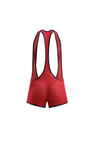 Swbreety Men's Mesh Bodysuit Wrestling Jockstrap Singlet Boxer Underwear Red