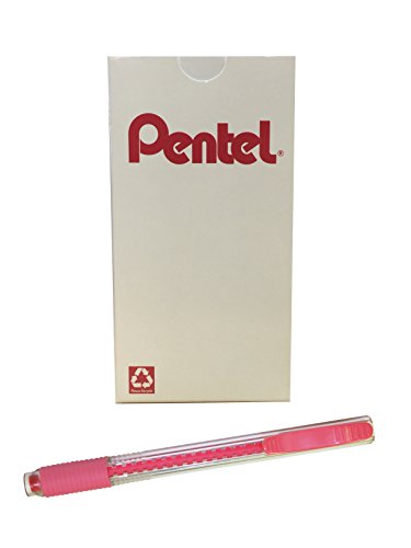 Pentel Clic Colors Retractable Eraser with Grip, Hot Pink Barrel, Box of 12 (ZE…