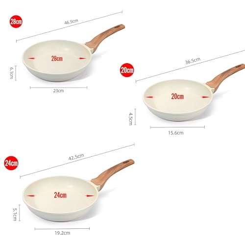 Beauenty Nonstick Frying Pan Skillet Set,White Nonstick Granite Fry Pan Egg Pan Omelet Pans,Granite Skillet Set for All Stovetops,PFOS & PFOA Free,Eco-friendly and Easy to Clean (8+9.5+11Inch)