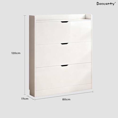 Beauenty Shoe Storage Cabinet, Shoe Storage Organizer, Narrow Shoe Cabinet with 3 Flip Drawers, Wooden Hidden Organizer for Entrywa, Modern Furniture, 80 * 17 * 120 (Style 2)