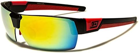 Half Frame Rimless Men's Wrap Around Sport Sunglasses - Black &amp; Red