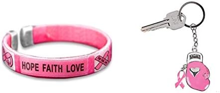 Fundraising Breast Cancer Awareness Hope Faith Love Cuff Bracelet & Pink Boxing Glove Keychain