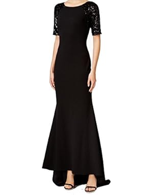 Women's Lined Sequin Short Sleeve Sheath Cocktail Dress Black 8 New