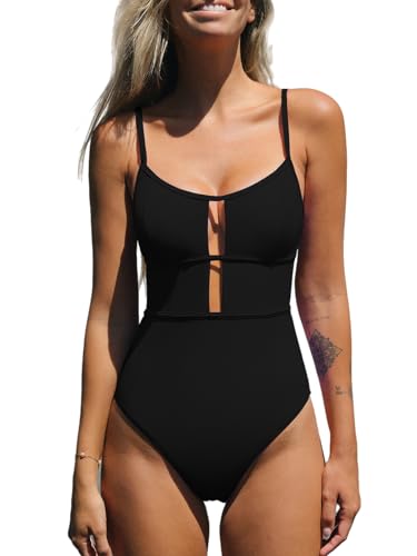 CUPSHE Women's One Piece Swimsuit Scoop Neck Adjustable Straps Cutout Back Self Tie Bathing Suit