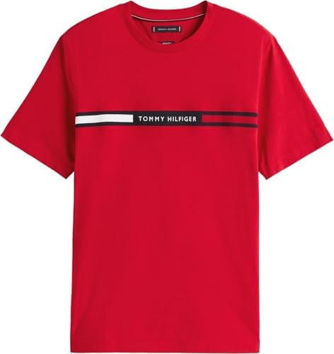 Tommy Hilfiger T-shirt masculina manga curta pescoço redondo, multicolor (vermelho médio), S