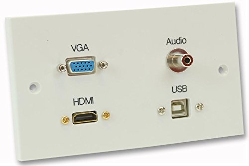 PRO SIGNAL 2 Gang Multimedia Wallplate – HDMI, VGA, USB Type B & 3.5mm Jack Sockets, Plug & Play, White, 146x86mm