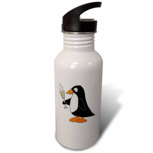 3dRose Cool Penguin Drinking Glass of Champagne 21 oz Sports Water Bottle