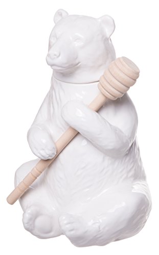 Charming ceramic bear honey pot with bamboo honey dippe…