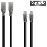Two Black Type C Fast Rapid Charging Data Cables for Samsung Galaxy S8 8+ Motorola Droid Z Force Play LG G5 G6 Google Pixel XL- 6 Feet