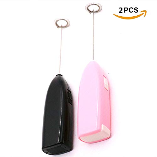 Milk Coffee Frother Handheld Milk Coffee Mixer Battery Operated Portable Electric Mixer Whisk Foam Maker For Coffee, Latte, Cappuccino, Hot Chocolate, Durable Drink Mixer (2 Pcs Pink and Black)