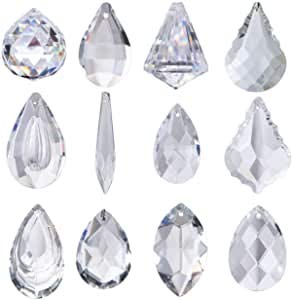 H&D Pack of 12 Clear Crystal Chandelier Lamp Lighting Drops Pendants Balls Prisms Hanging Glass Prisms Parts Suncatcher Home/House Decor