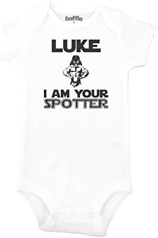 Baffle "Luke I Am Your Spotter" White Cotton Onesie with Black Text (12 mo)